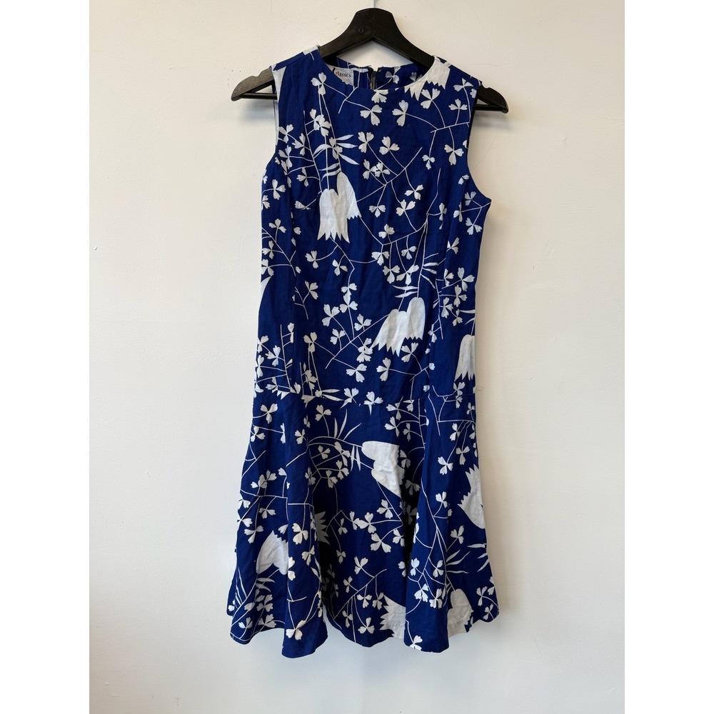 Vintage Kenny Classics Donnkenny Dress Womens 12 Blue‎ White Floral Summer 80s